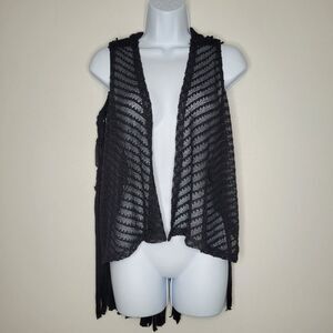 Day trip black open knit hippie festival mystical open front vest size medium